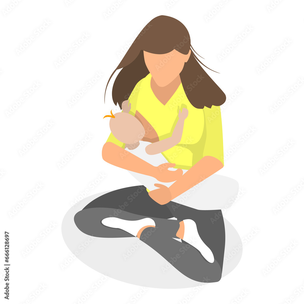 3D Isometric Flat  Illustration of Breastfeeding. Item 3