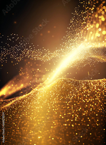 Golden glitter particles and waves, portrait, christmas, luxury, backgroumd photo