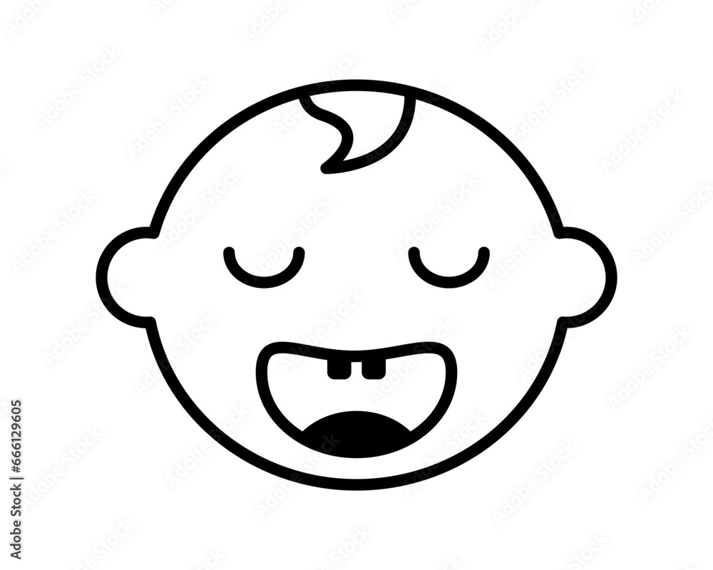 Happy baby head icon. Cute happiness sleeping child face with joyful peace and funny vector calmness Happy baby head icon. Cute happiness sleeping child face with joyful peace and funny vector calmness