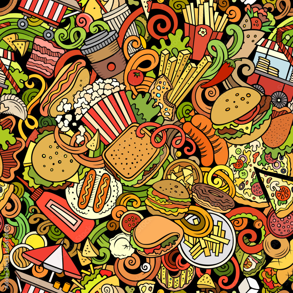 Cartoon doodles Fastfood seamless pattern Cartoon doodles Fastfood seamless pattern