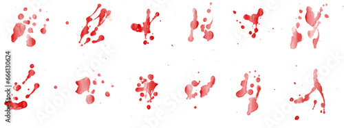 Collection Red liquid splashes, swirl and waves with scatter drops. Royalty high-quality free stock of set paint, oil or ink splashing dynamic motion, design elements isolated on white background