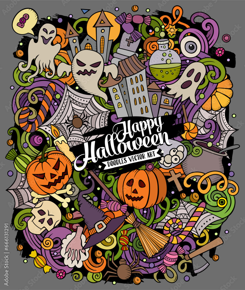 Cartoon vector doodles Happy Halloween illustration