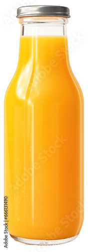 Orange juice in a glass bottle isolated.