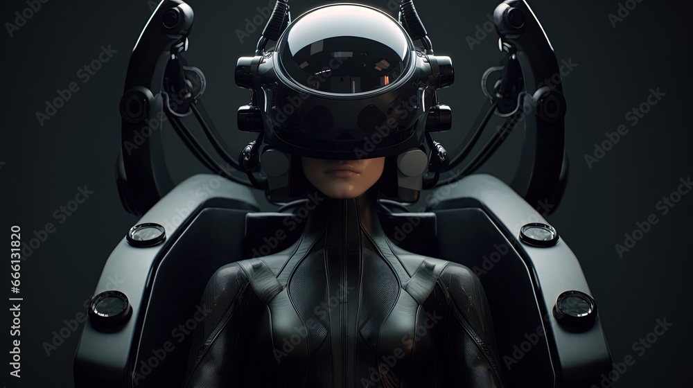Fototapeta premium Futuristic equipment for a virtual reality experience, AI generative