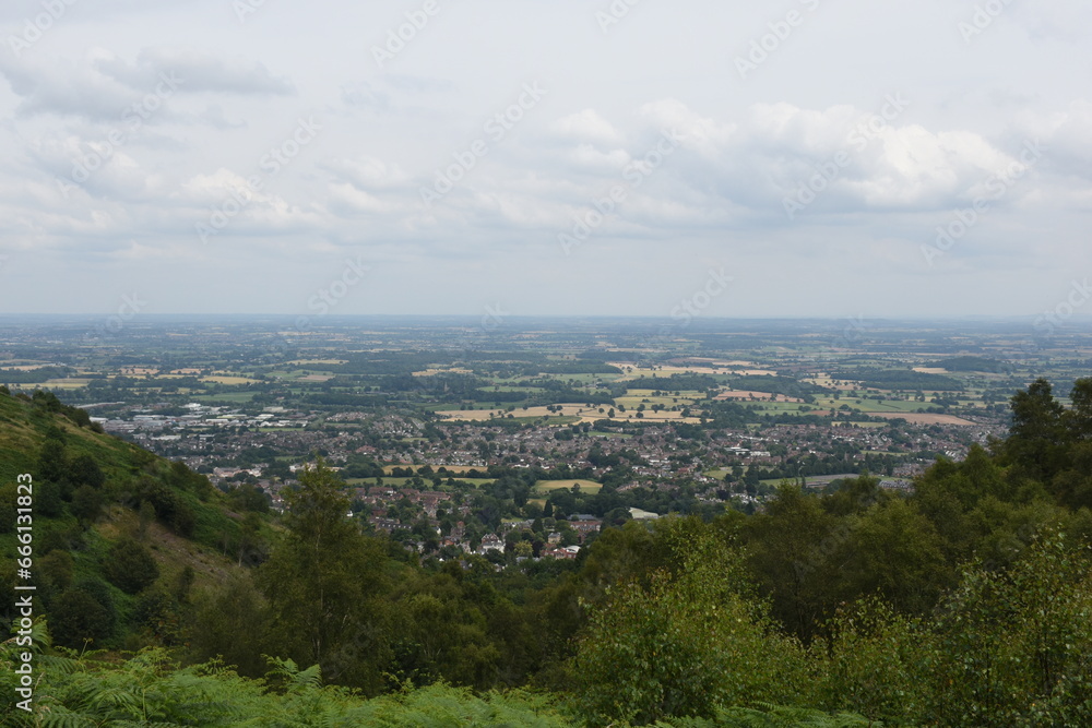 View of Great Malvern from Malvern Hills, West Midlands, UK