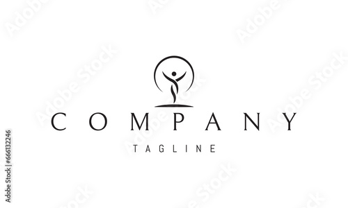 A vector logo with an abstract image of a dancing human figure.