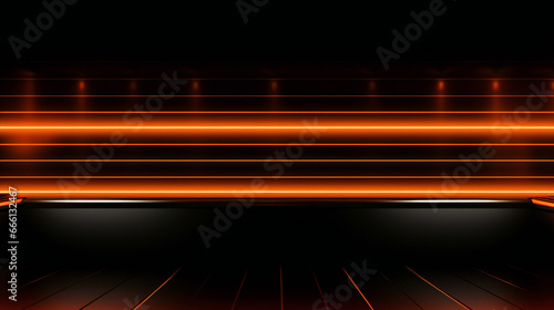 orange Neon lights bar banner with black background. generative AI.