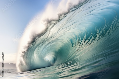 serene high wave in the deep blue ocean, Generative AI