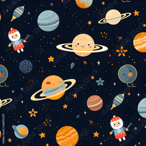 seamless pattern with moon and stars,cartoon,space,star,vector,illustration,Ai generated 