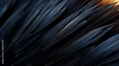 Fototapeta Naklejka Na Ścianę i Meble -  Black Feather ultra macro close-up banner background. generative AI.