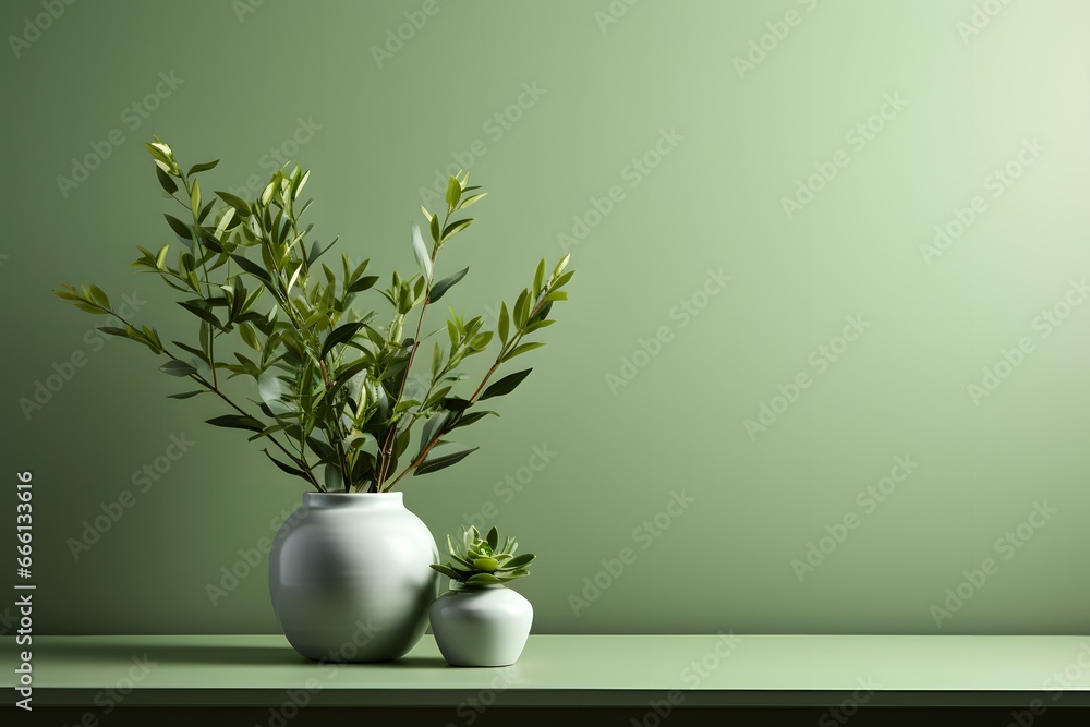a flat wall mockup with flowers on the side a flat wall mockup with flowers on the side