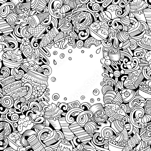 Sweet food cartoon vector doodles frame.