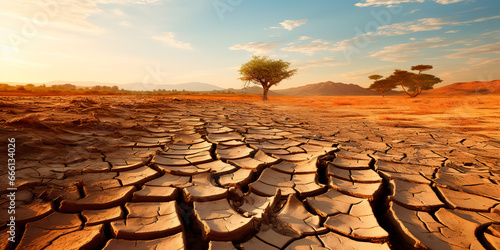 Dried land in the desert. Cracked soil crust. climate change