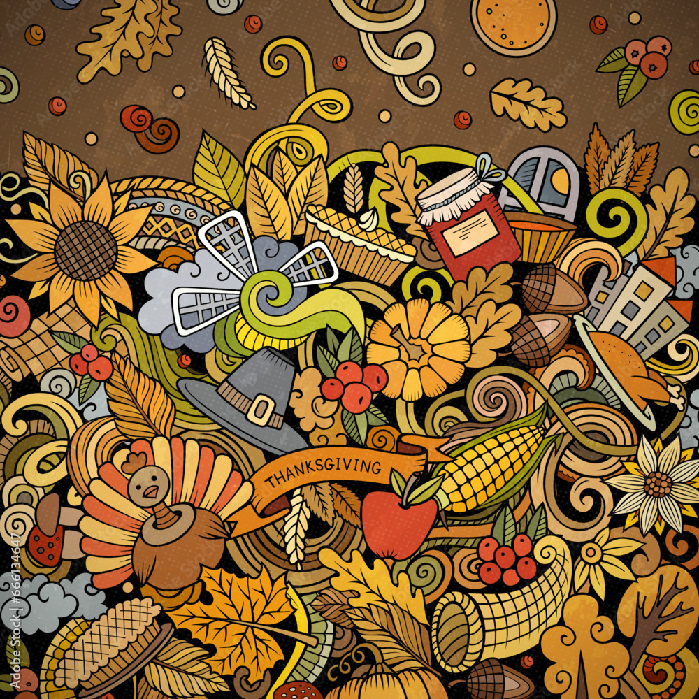 Cartoon vector doodles Happy Thanksgiving Day frame