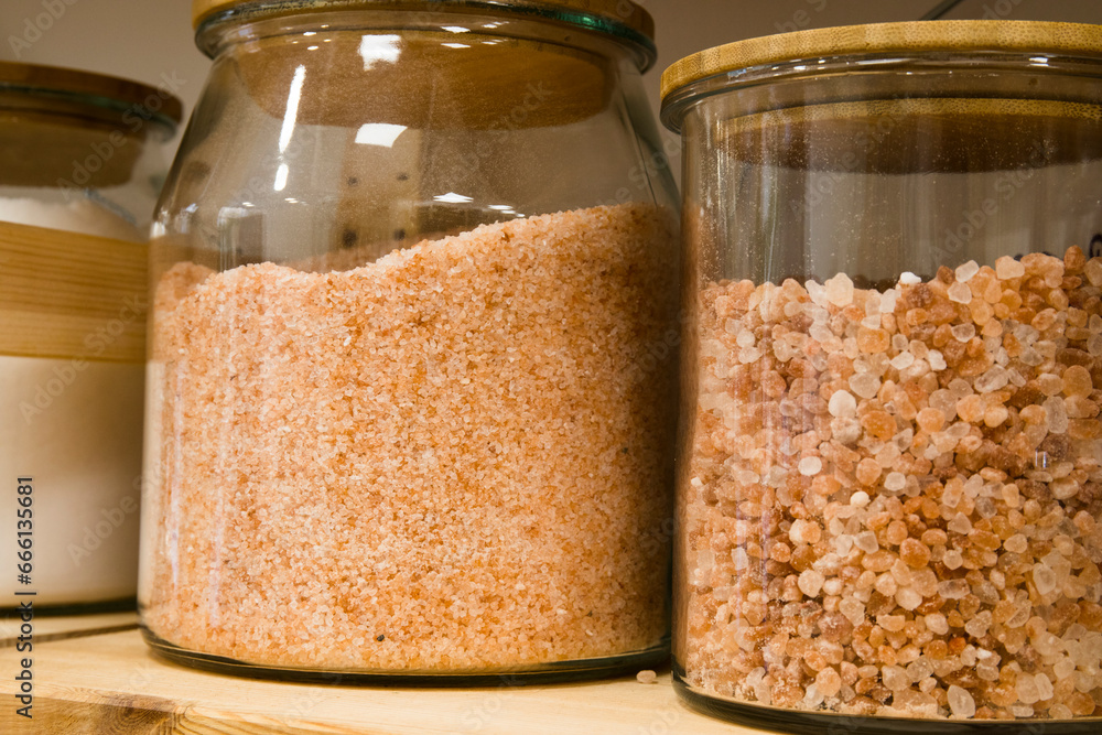 Self service bulk organic food. Eco-friendly zero waste shop. Small local business. Persian blue salt, salt maldon and himalayan pink salt Self service bulk organic food. Eco-friendly zero waste shop. Small local business. Persian blue salt, salt maldon and himalayan pink salt