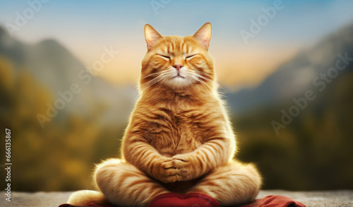 Photographie Portrait of a ginger cat meditating