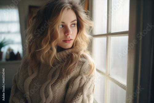 woman model wearing sweater