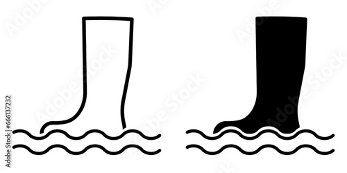 ofvs486 OutlineFilledVectorSign ofvs - rubber boots vector icon . flooded area . isolated transparent . black outline and filled version . AI 10 / EPS 10 / PNG . g11829