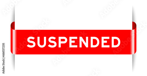 Red color inserted label banner with word suspended on white background