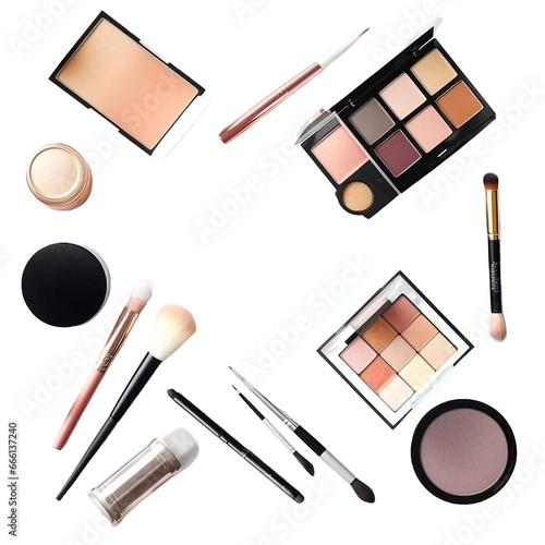 Stunning Makeup Accessories, Flat Lay, PNG, beauty product assortment, Ai generate.