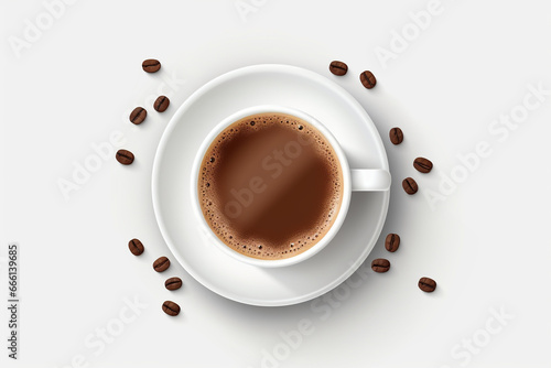 Cup of coffee with beans on white background