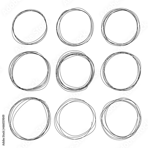 Hand drawn line circles sketch set. Vector black design elements isolated on white background.