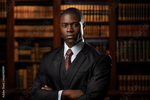 Confident African American Lawyer in Courtroom © Vera