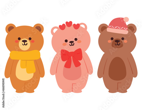 hand drawing set of bear sticker set. cute animal sticker for kids, icon