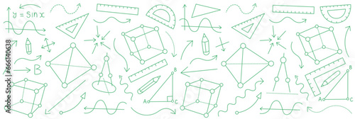 Geometry sketch doodle banner background. Studying at school. Vector editable stroke line size.