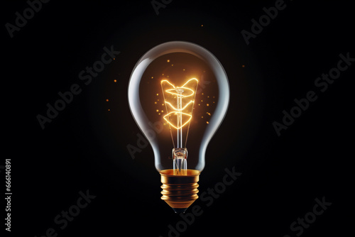 Glowing light bulb with question mark inside on dark background. ai