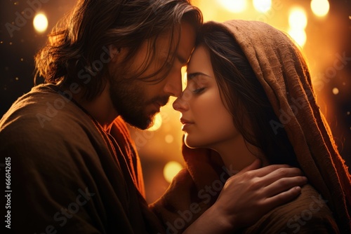 Jesus Christ travels with a girl. Love, romance, holding hands, family, virgin mary, religion christianity holy holiday