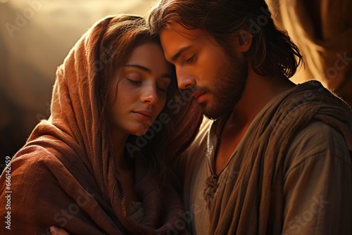 Jesus Christ travels with a girl. Love, romance, holding hands, family, virgin mary, religion christianity holy holiday