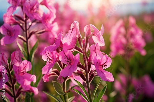 Short-lived Fireweed flowers. Summer spring nature. Generate Ai photo