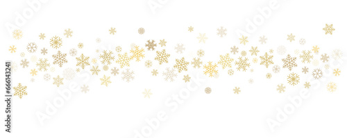 Christmas snowflakes background. Winter gold snow falling minimal decoration, greeting card. Noel subtle backdrop. Vector illustration