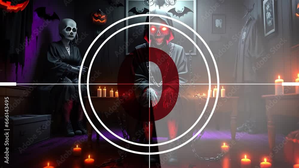 Scary countdown movie from 5 to 0 number. A terrible warlock performs a ritual in a room with candles. AI-generated background Scary countdown movie from 5 to 0 number. A terrible warlock performs a ritual in a room with candles. AI-generated background