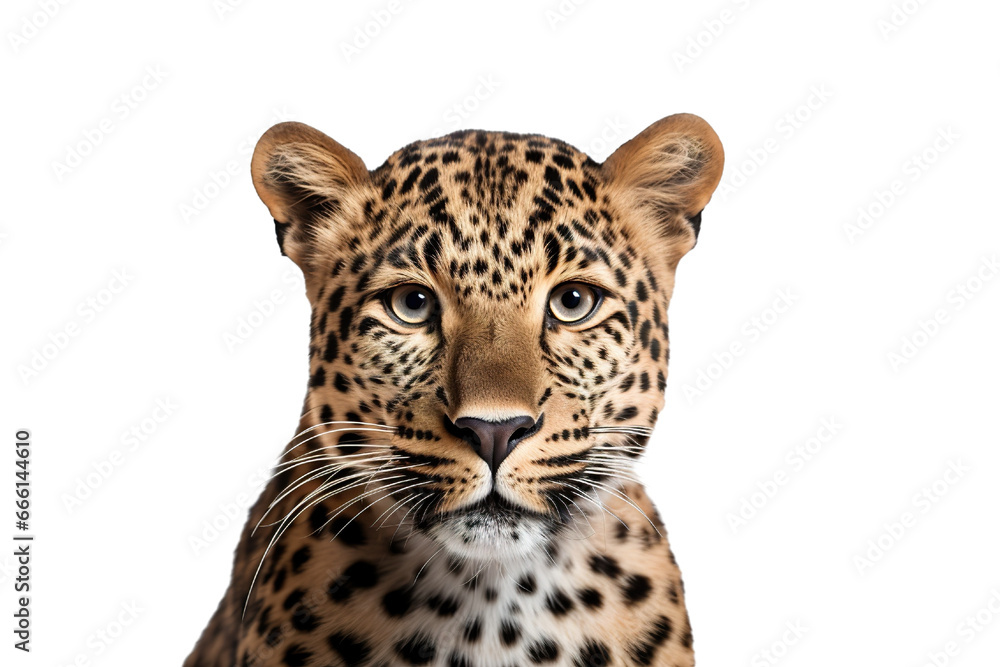 Close-up portrait of leopard white background Close-up portrait of leopard white background
