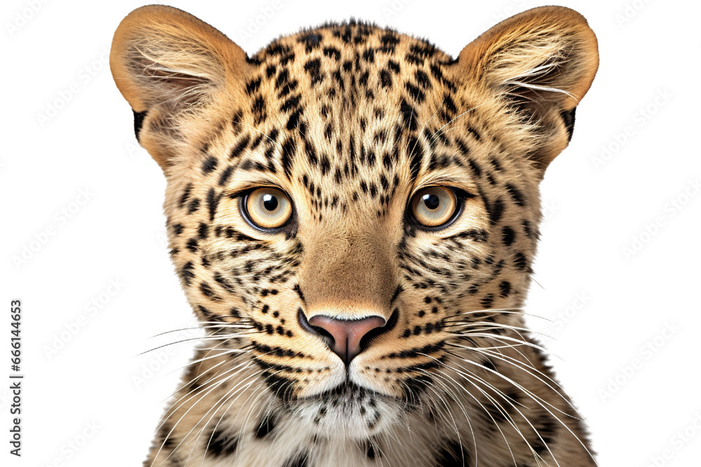 Obraz premium Close-up portrait of leopard white background