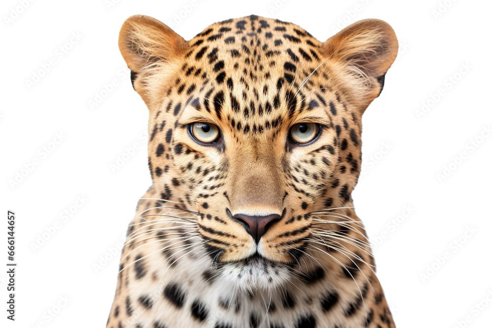 Close-up portrait of leopard white background Close-up portrait of leopard white background