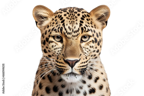 Close-up portrait of leopard white background