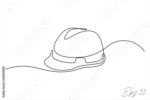 continuous line art drawing of contractor helmet tool