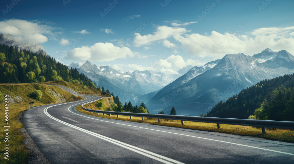 Naklejka premium A serpentine mountain road with breathtaking views of alpine scenery