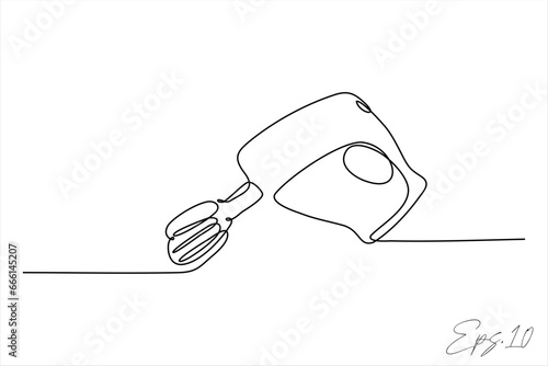 Continuous line art drawing of cake mixing tool
