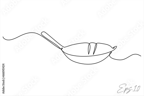 Continuous line art drawing of frying pan