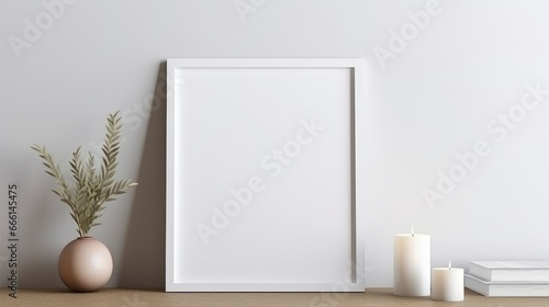 Minimalist interior decoration mockup empty blank white painting