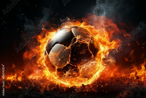 Energetic Soccer ball flame. Art score goal. Generate Ai