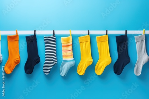 Abstract background with colorful socks for National Sock Day. Celebrate your love of socks, perfect for advertising, banners, and social media posts. Copy space available for your text. photo