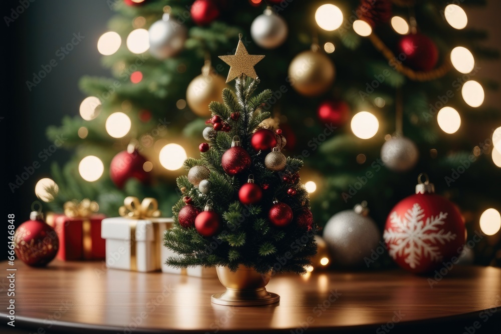 Festive Indoor Christmas Decoration with Cozy Illuminated Tree