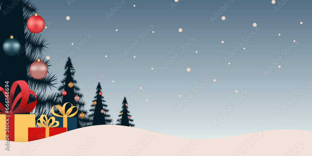 Winter landscape in flat style. The Christmas landscape. Vector illustration.