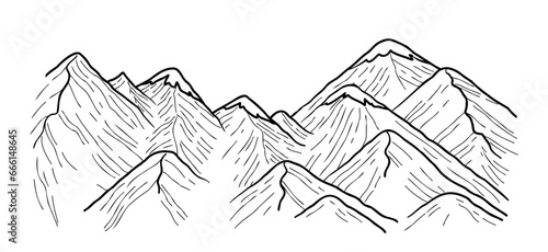 Mountain range landscape. Vector illustration. Hand drawn sketch.