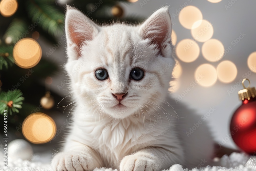 Adorable Christmas Kitten Poses by Festive Tree Adorable Christmas Kitten Poses by Festive Tree